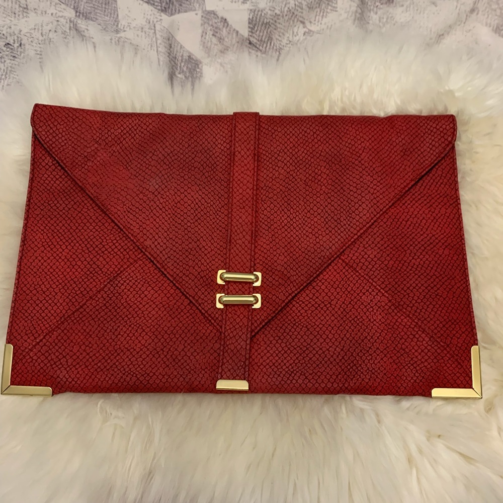 ASOS brand red faux snake skin envelope clutch